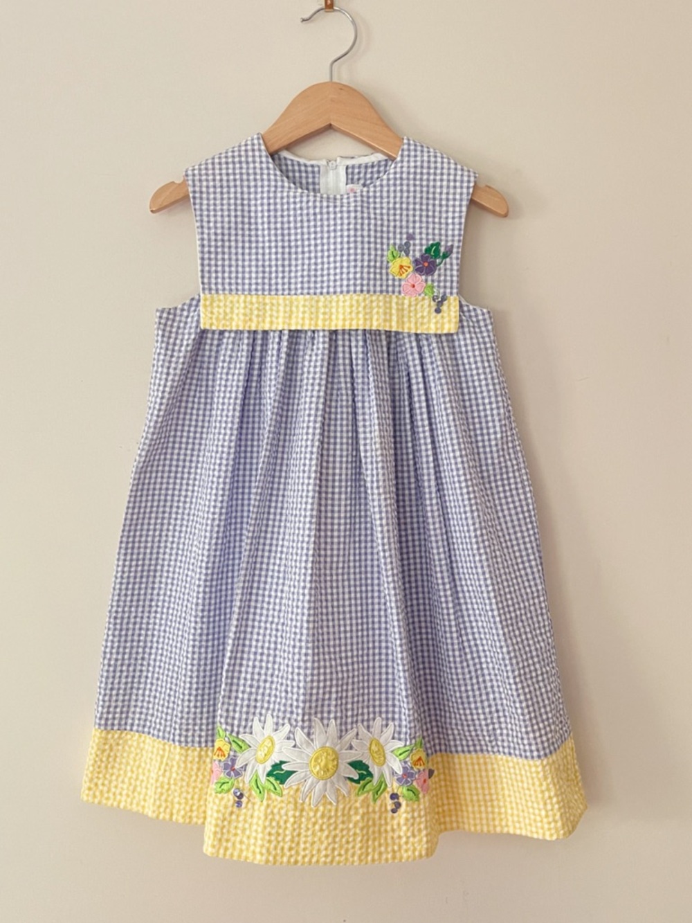 VINTAGE SOPHIE ROSE EUC/LN Gingham Embroidered Bib Collar Summer Heirloom Dress